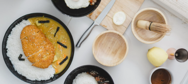 diverse food and kitchen tools