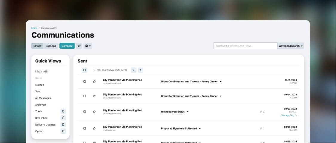 screenshot of sent messages tray