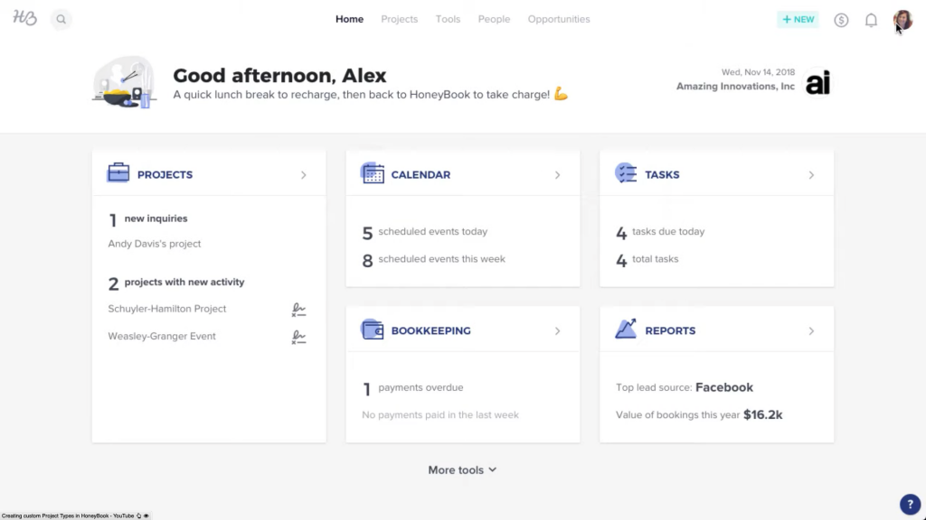 Honeybook Homepage