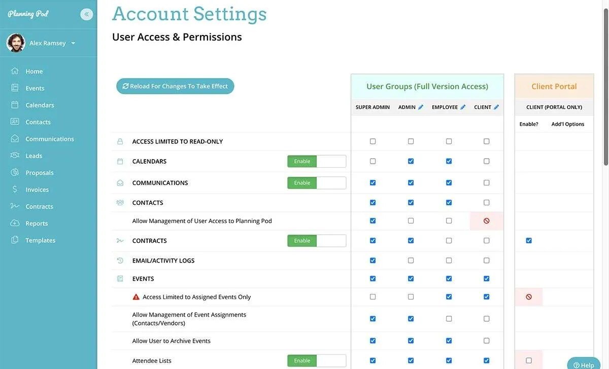 Planning Pod User Permission Settings