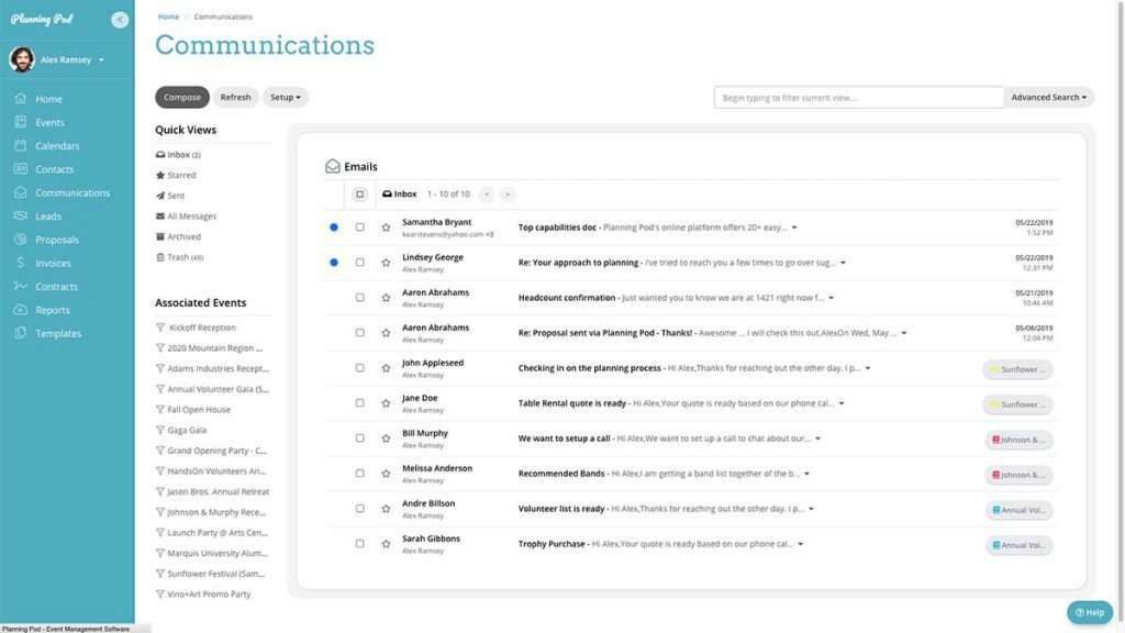 Planning Pod Event Email Communications