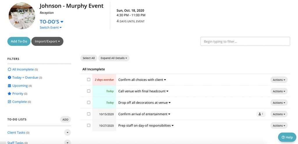 Planning Pod Event Task Management