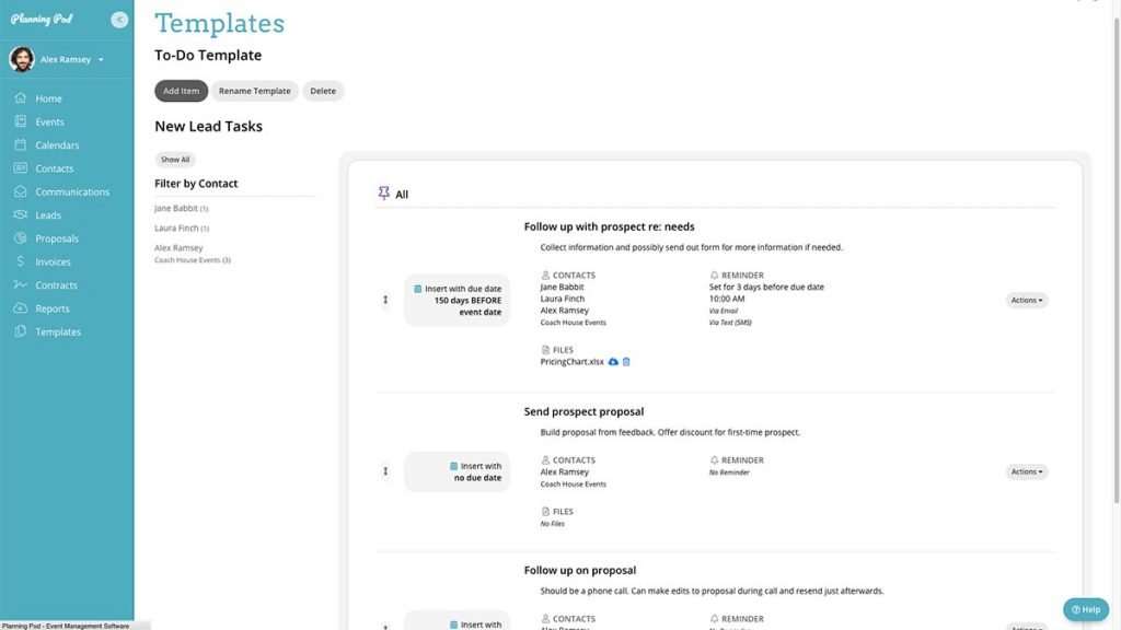 Event Task List Templates - Planning Pod