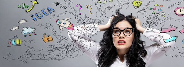 Stressed woman overwhelmed by her thoughts