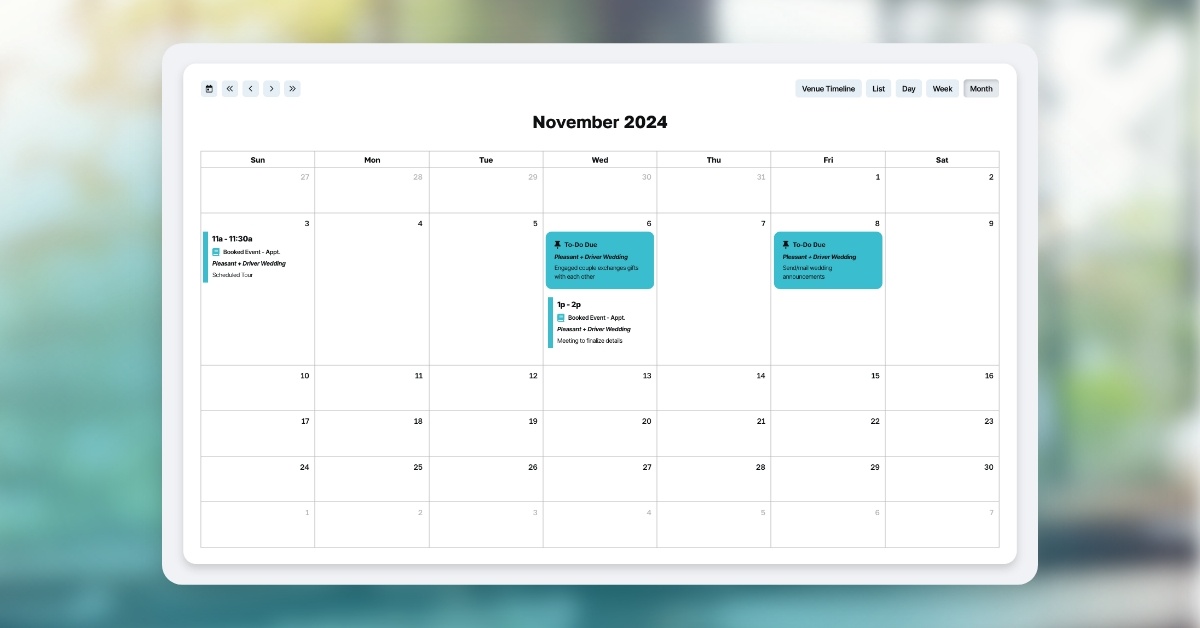 View booking and availability calendars screen