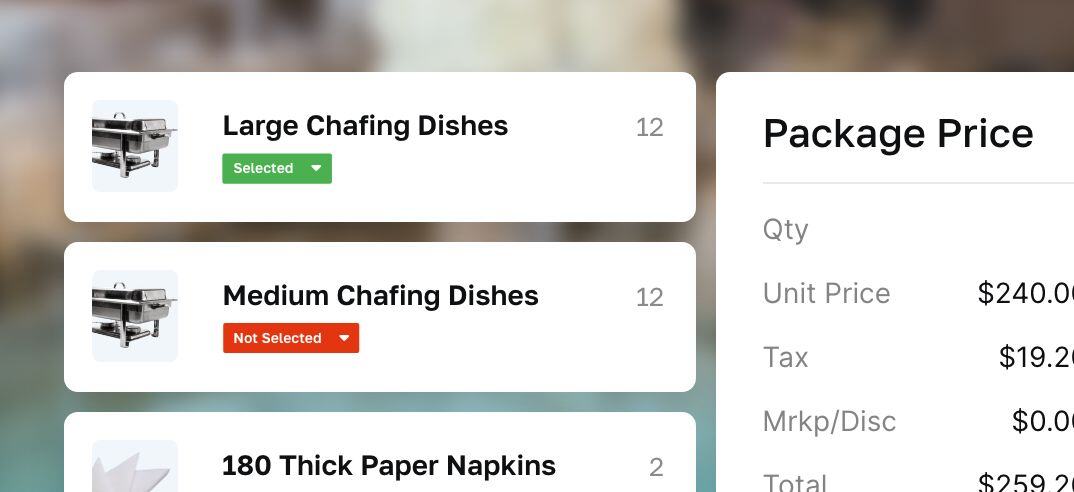 Create and manage catering orders screen
